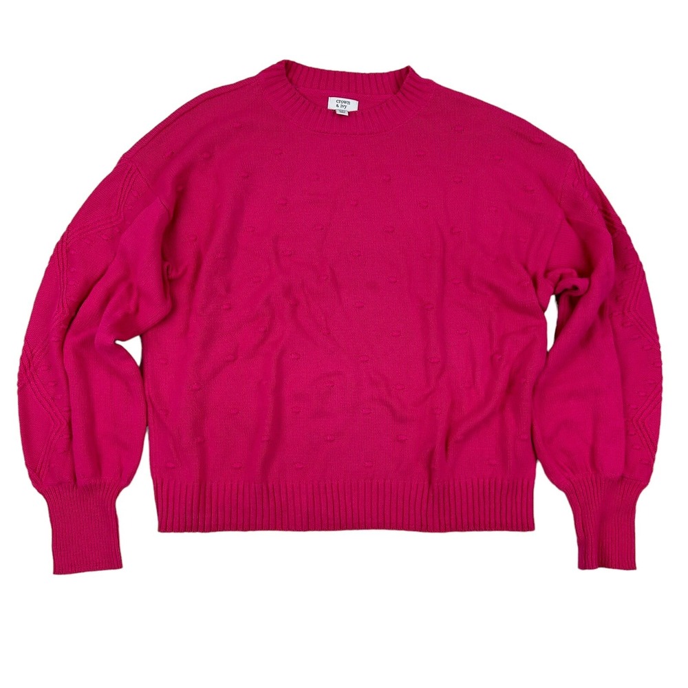 Crown & Ivy Pink Cable Knit Sweater Long Sleeve Cotton Acrylic Crew Neck 2XL XXL